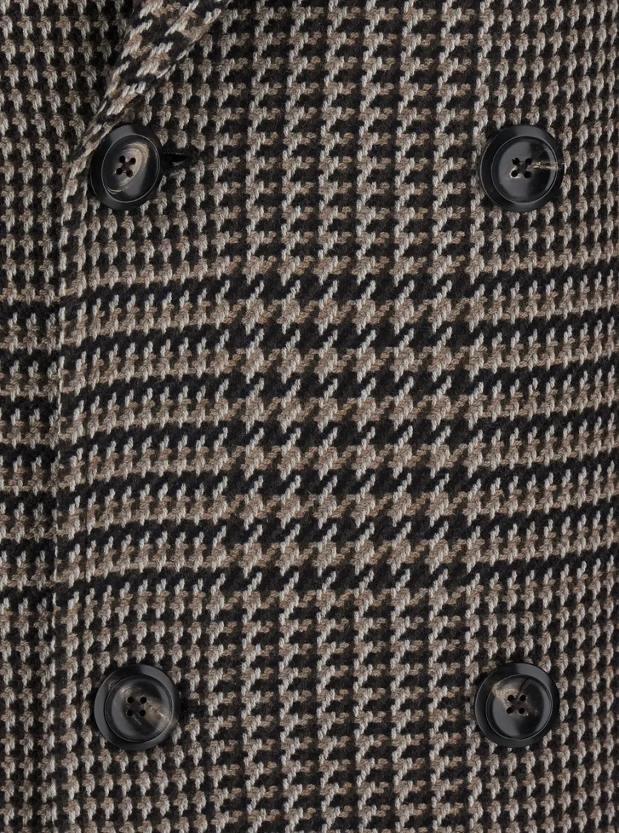 Palton Beige Double-breasted coat with Peak revers and Prince of Wales Motif in wool Blend for men - Img 3