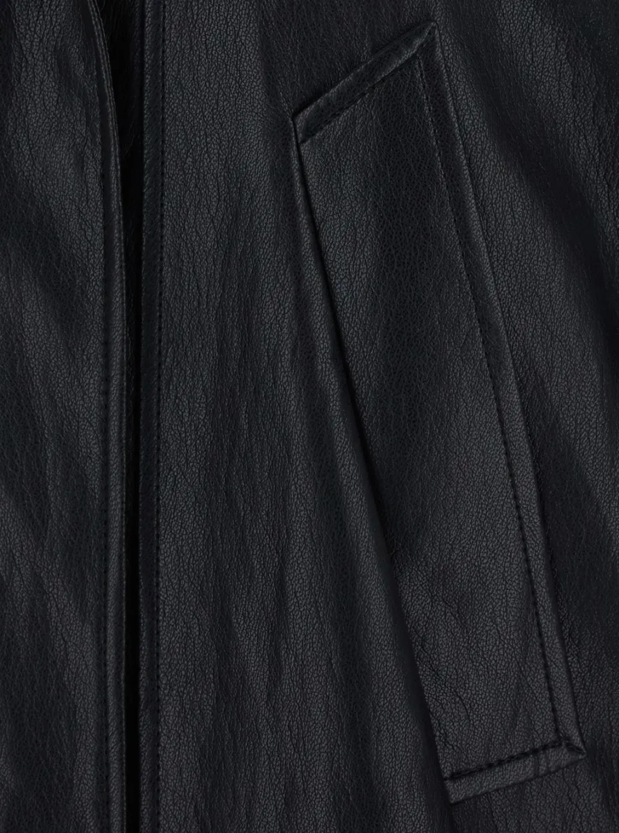 Palton Coat with shirt collar and long sleeves in black Tech Fabric for men - Img 3