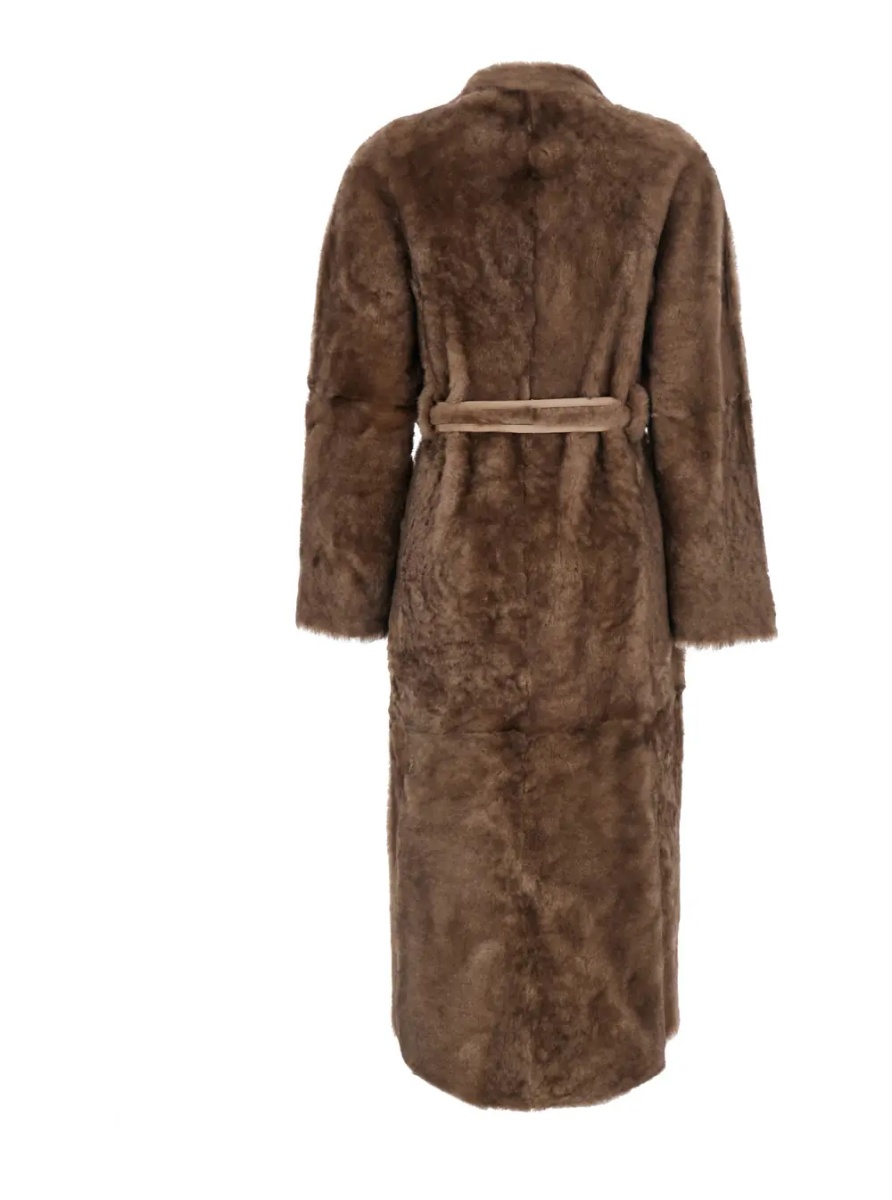 Palton 'Davos' Beige Shearling Coat with Belt Closure in Fur for Women - Img 2