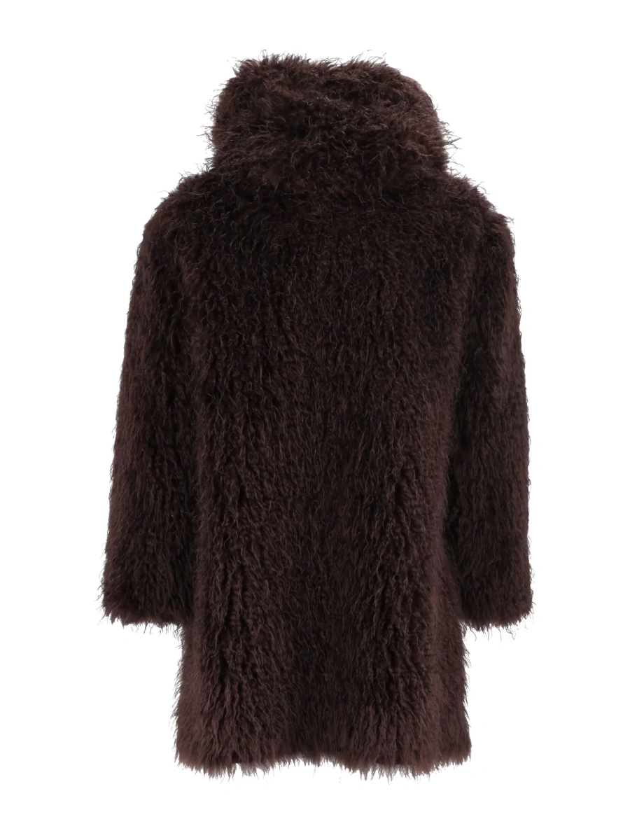 Palton REVERSIBLE FAUX MONGOLIAN FUR SHORT COAT WITH HOOD - Img 3