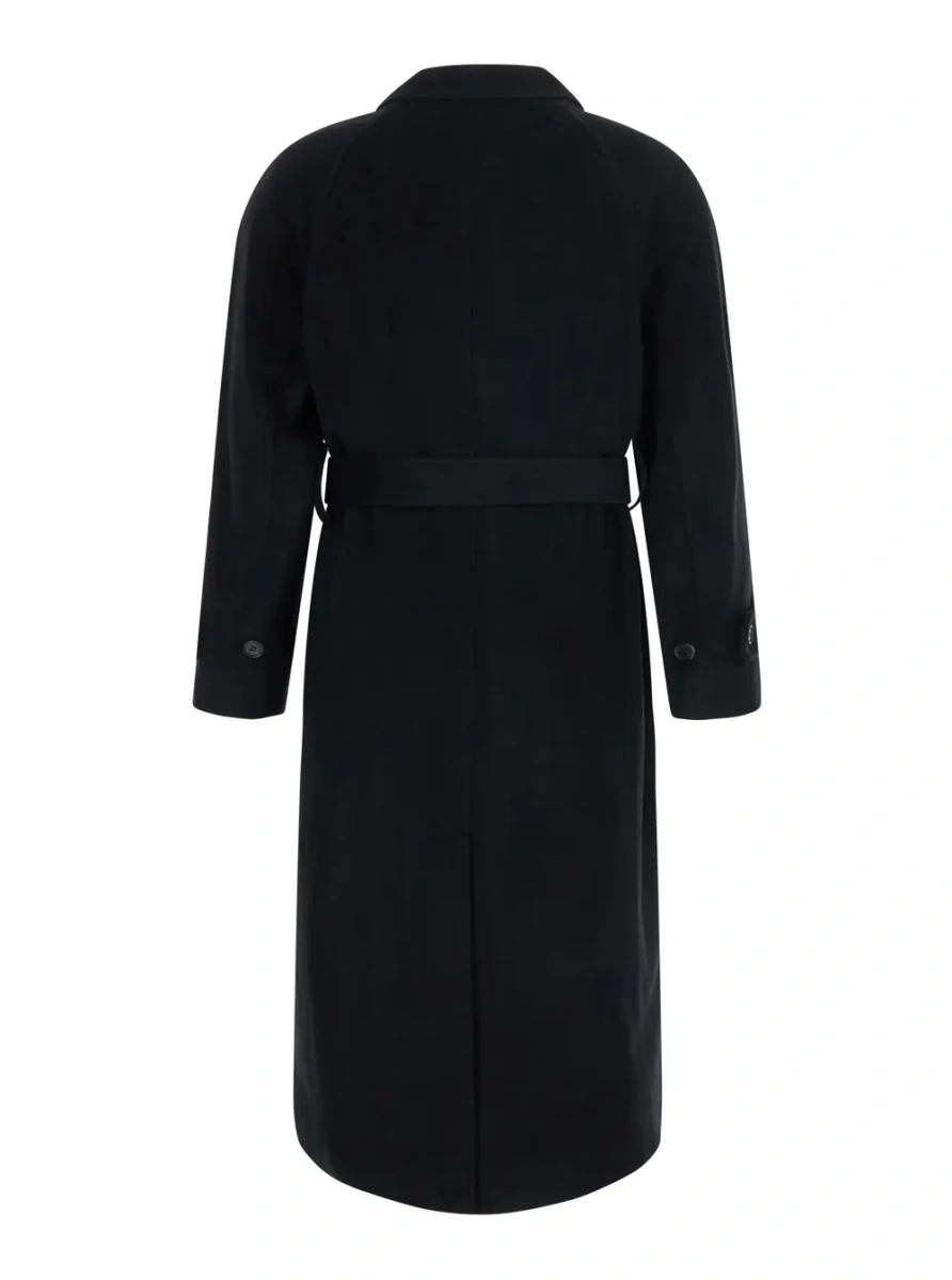 Palton UNISEX BELTED CASHMERE MAC COAT with collar and long sleeves in black wool and cashmere unisex - Img 2
