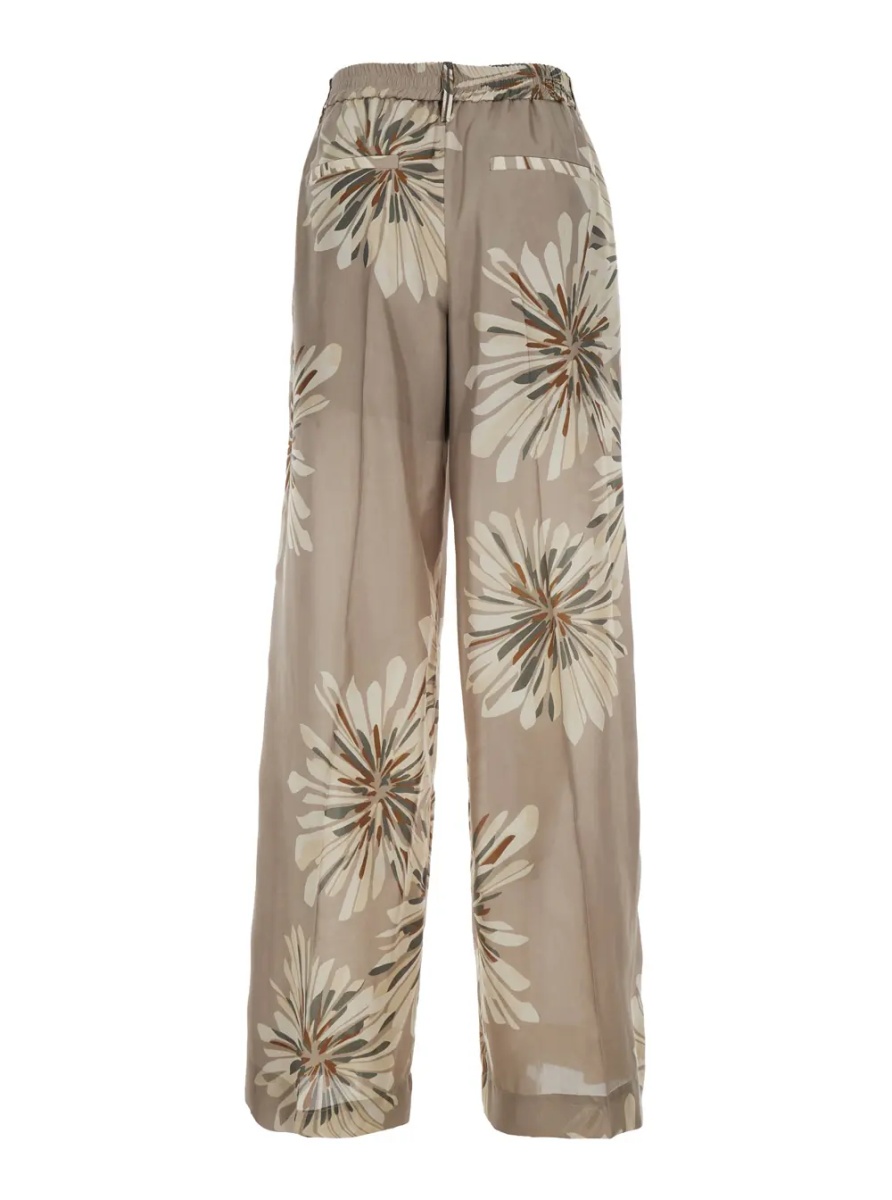 Pantaloni Beige pants with elastic waistband and all-over floral print in silk woman - Img 2