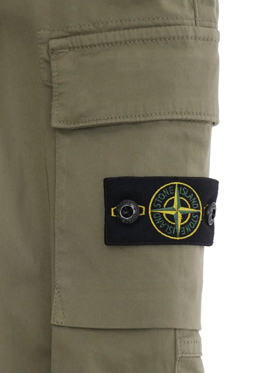 Pantaloni Beige Pants with Two Cargo Front Pockets and Logo Patch on the front in tech fabric boy - Img 3
