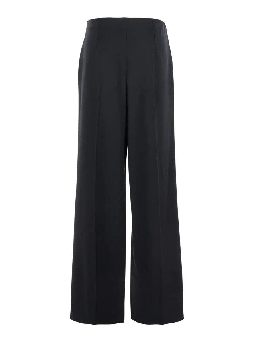 Pantaloni Black Pants with Front Pences and Wide Leg in Wool Woman - Img 2