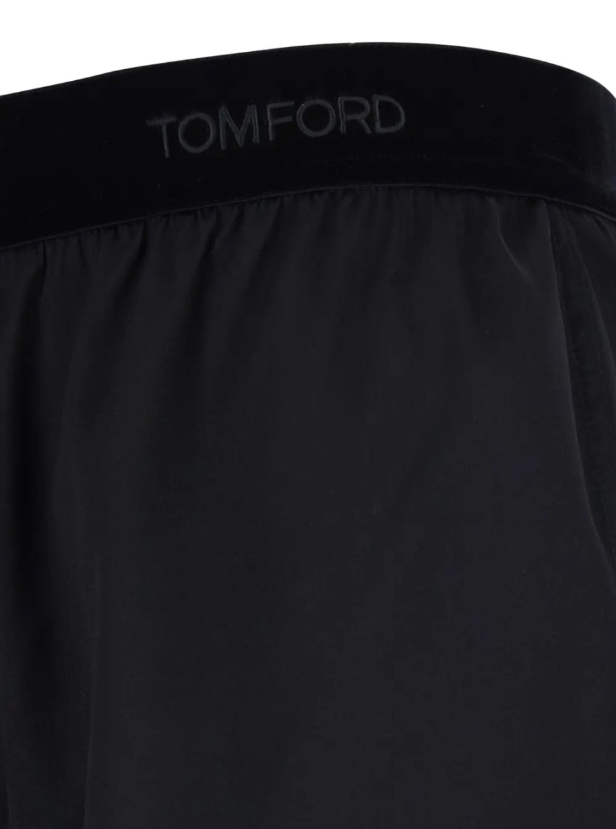 Pantaloni Black Shorts with Elastic Waist and logo lettering in Stretch Silk Woman - Img 3