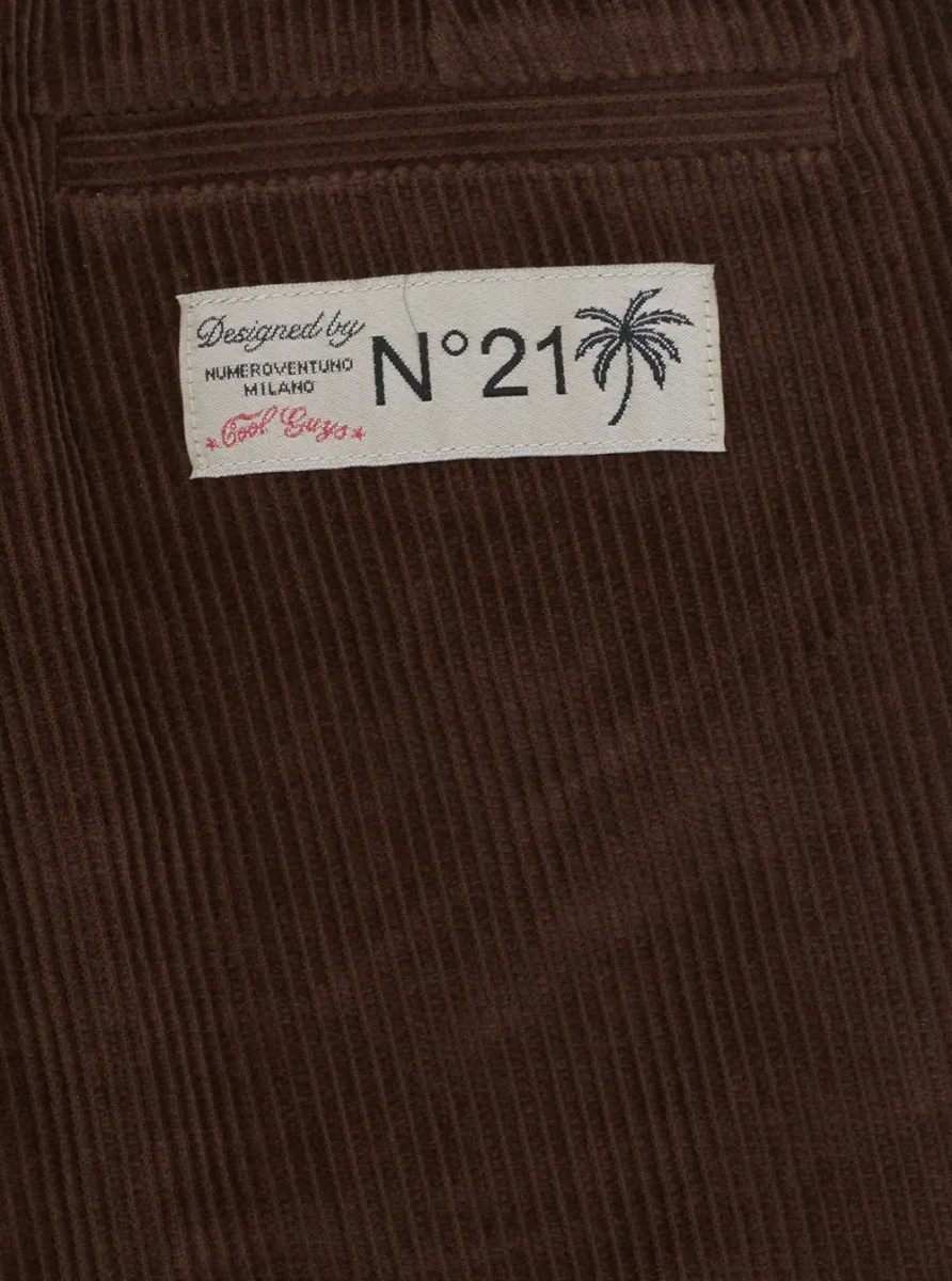 Pantaloni Brown Pants with Front Patch Pocket and Logo Patch on the Back in Corduroy Boy - Img 3