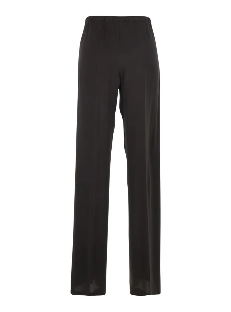 Pantaloni Brown Silk Blend Pants with Elastic Waist and Drawstring for Women - Img 2