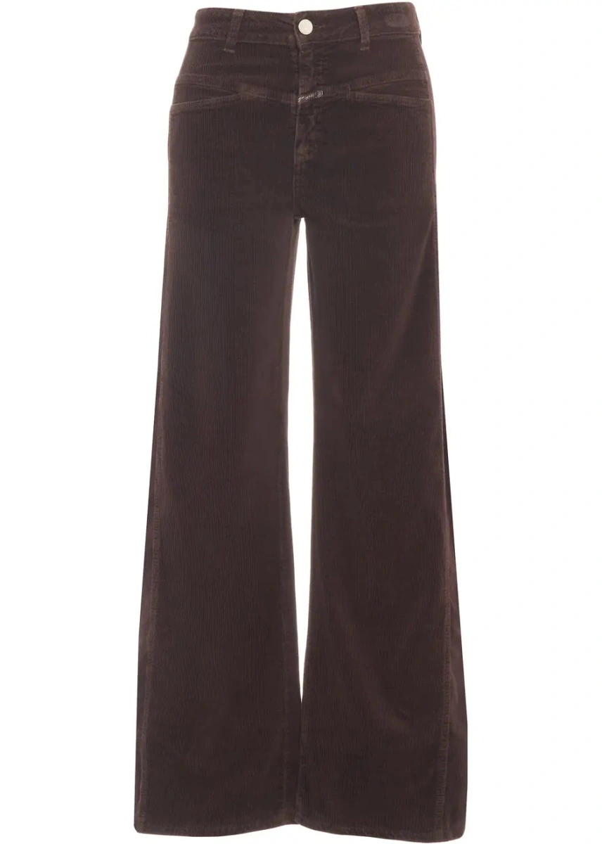 Pantaloni casual CLOSED maro din catifea reiata - Img 2