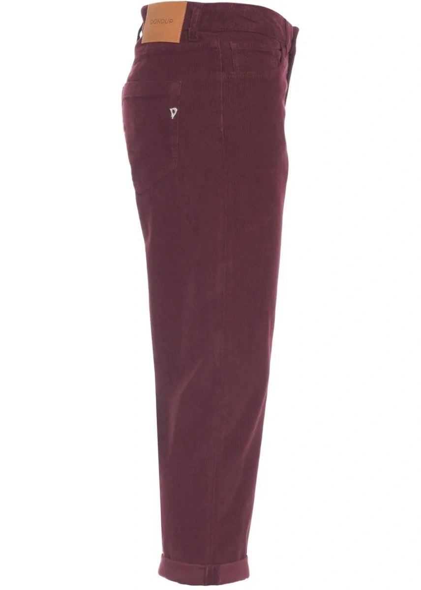 Pantaloni casual Dondup rosii din catifea reiata - Img 3