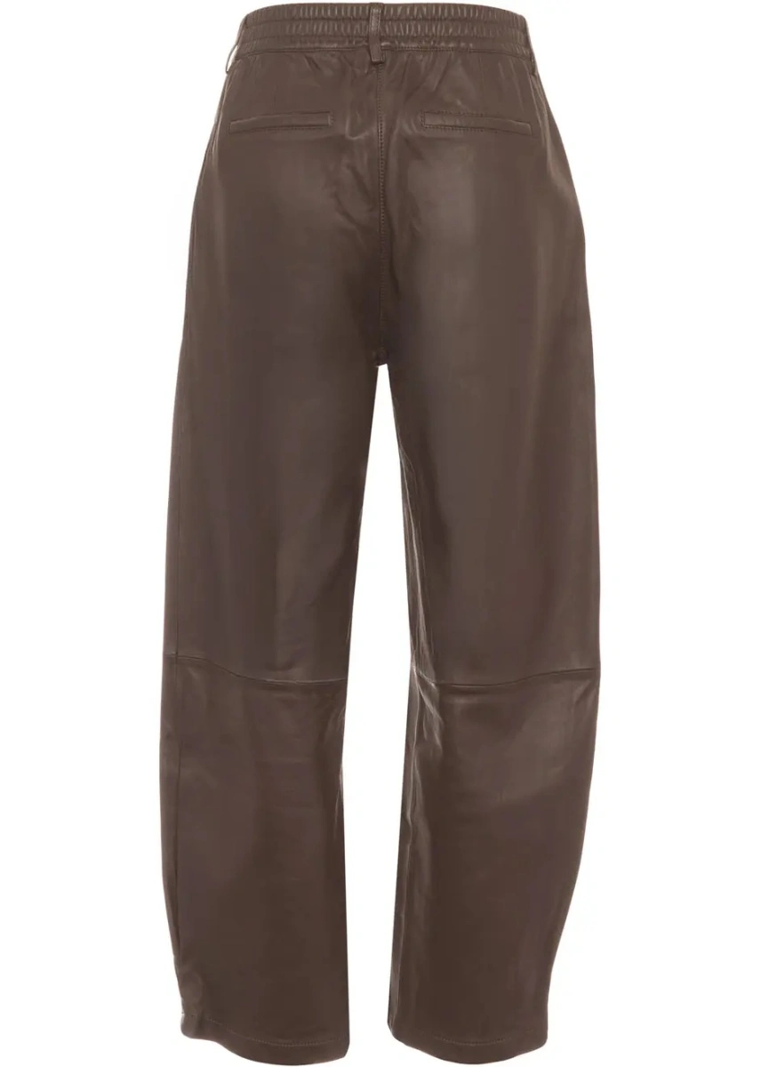 Pantaloni casual Oakwood maro din piele - Img 4