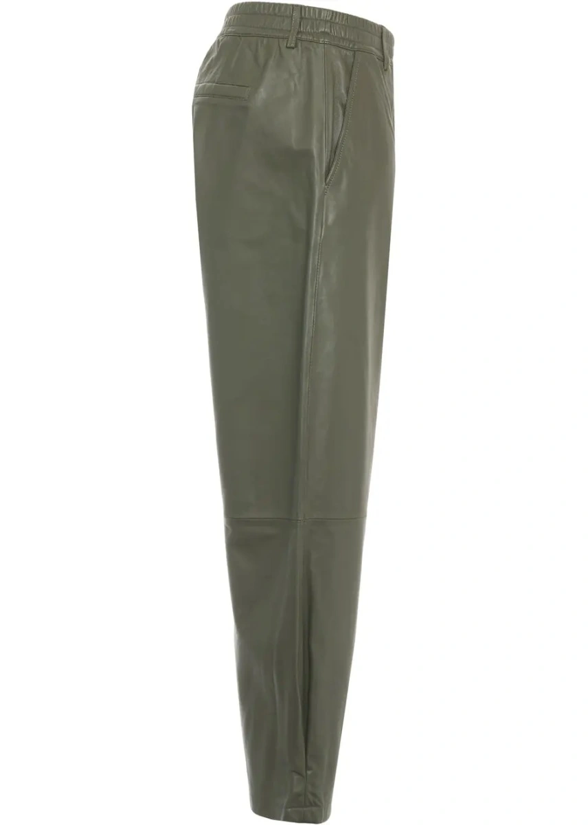Pantaloni casual Oakwood verzi din piele - Img 3