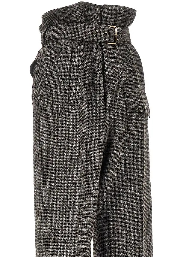 Pantaloni Check wool pants with belt - Img 2