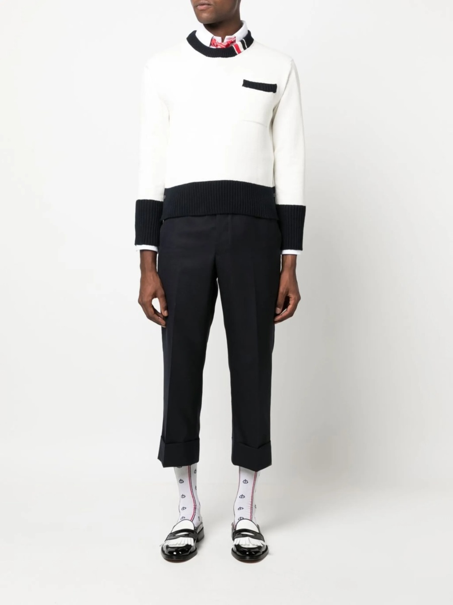 Pantaloni conici Thom Browne albastri din lana - Img 2