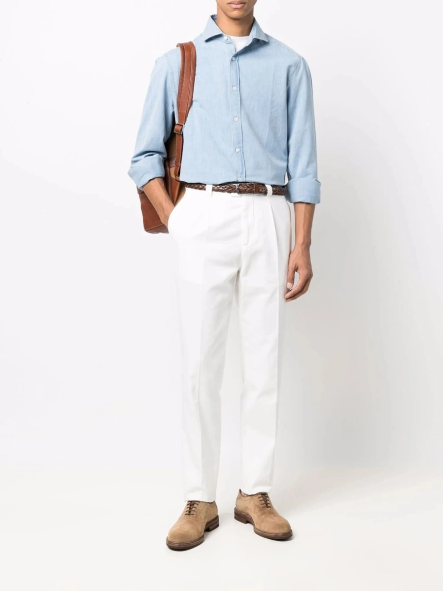 Pantaloni drepti Brunello Cucinelli albi din bumbac - Img 2