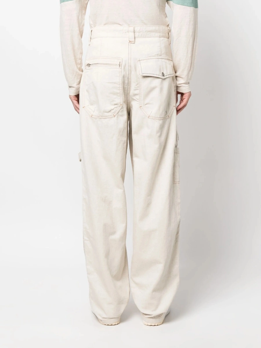 Pantaloni drepti Isabel Marant neutri din canepa si bumbac - Img 4