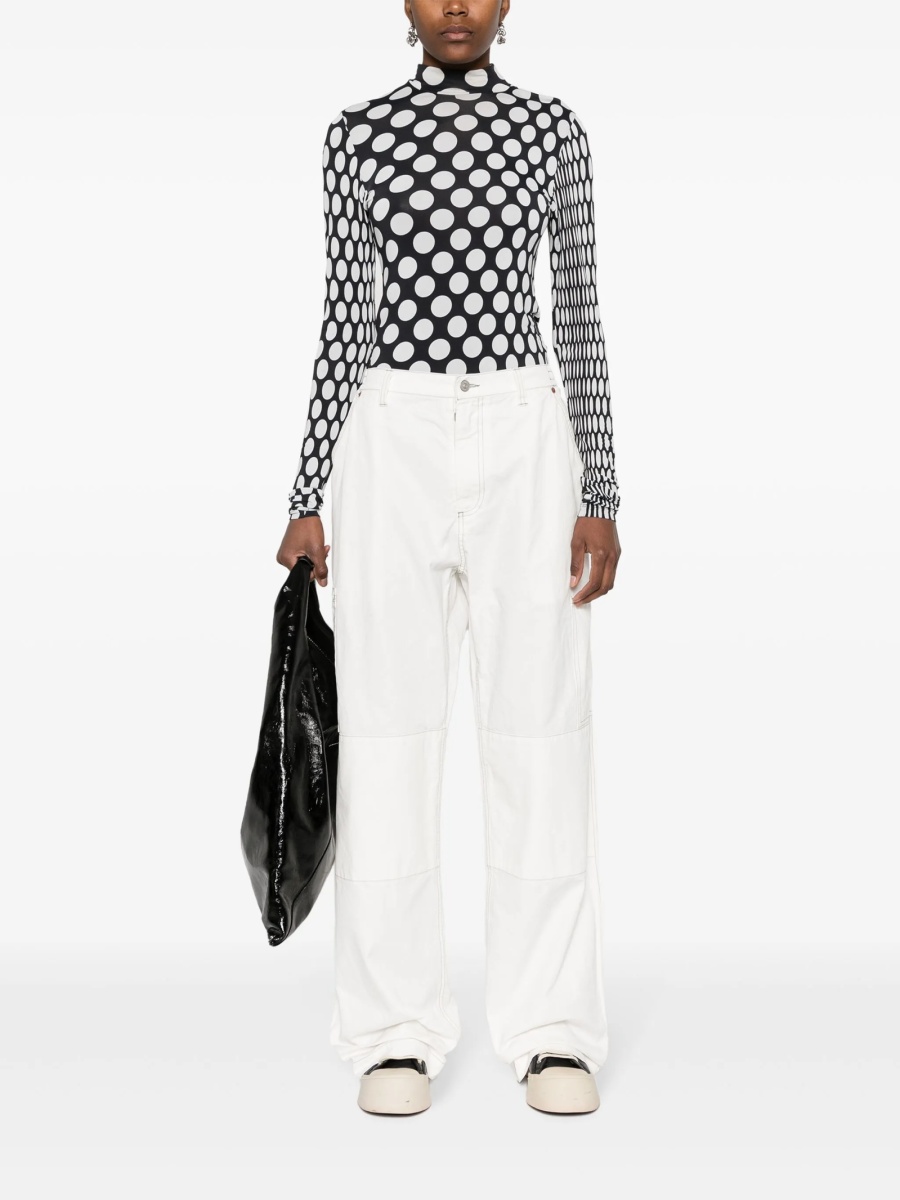 Pantaloni drepti MM6 Maison Margiela albi din bumbac - Img 3