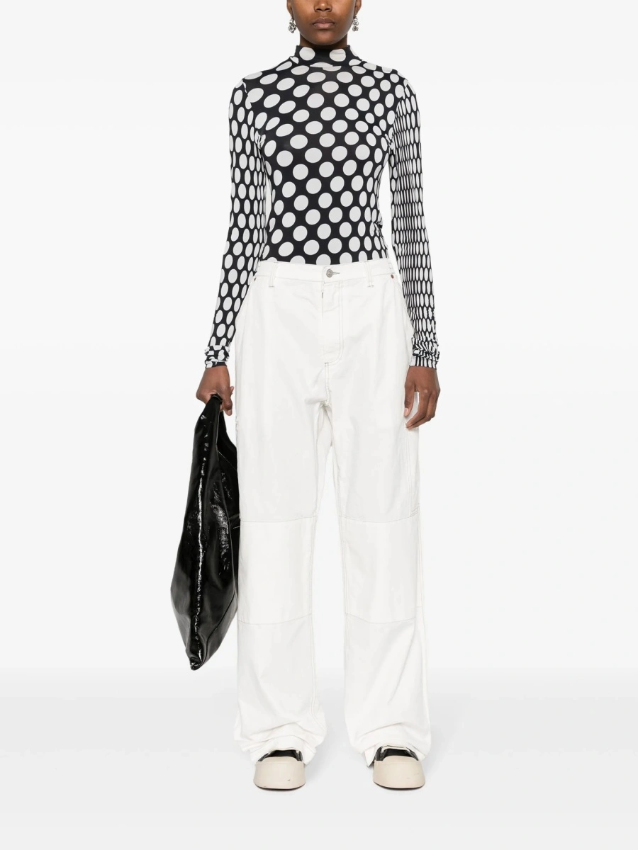 Pantaloni drepti MM6 Maison Margiela albi din bumbac - Img 3