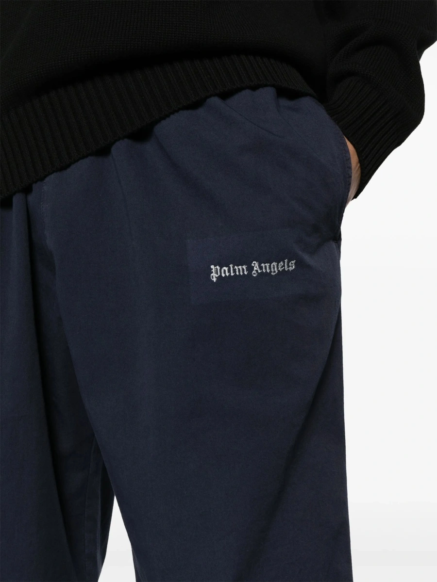 Pantaloni drepti Palm Angels albastri din polyester si bumbac - Img 5