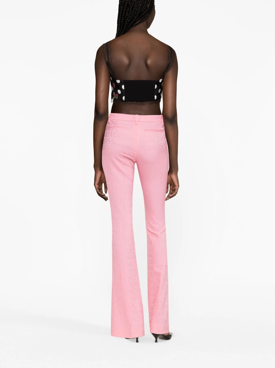 Pantaloni evazati Versace roz din lana - Img 4