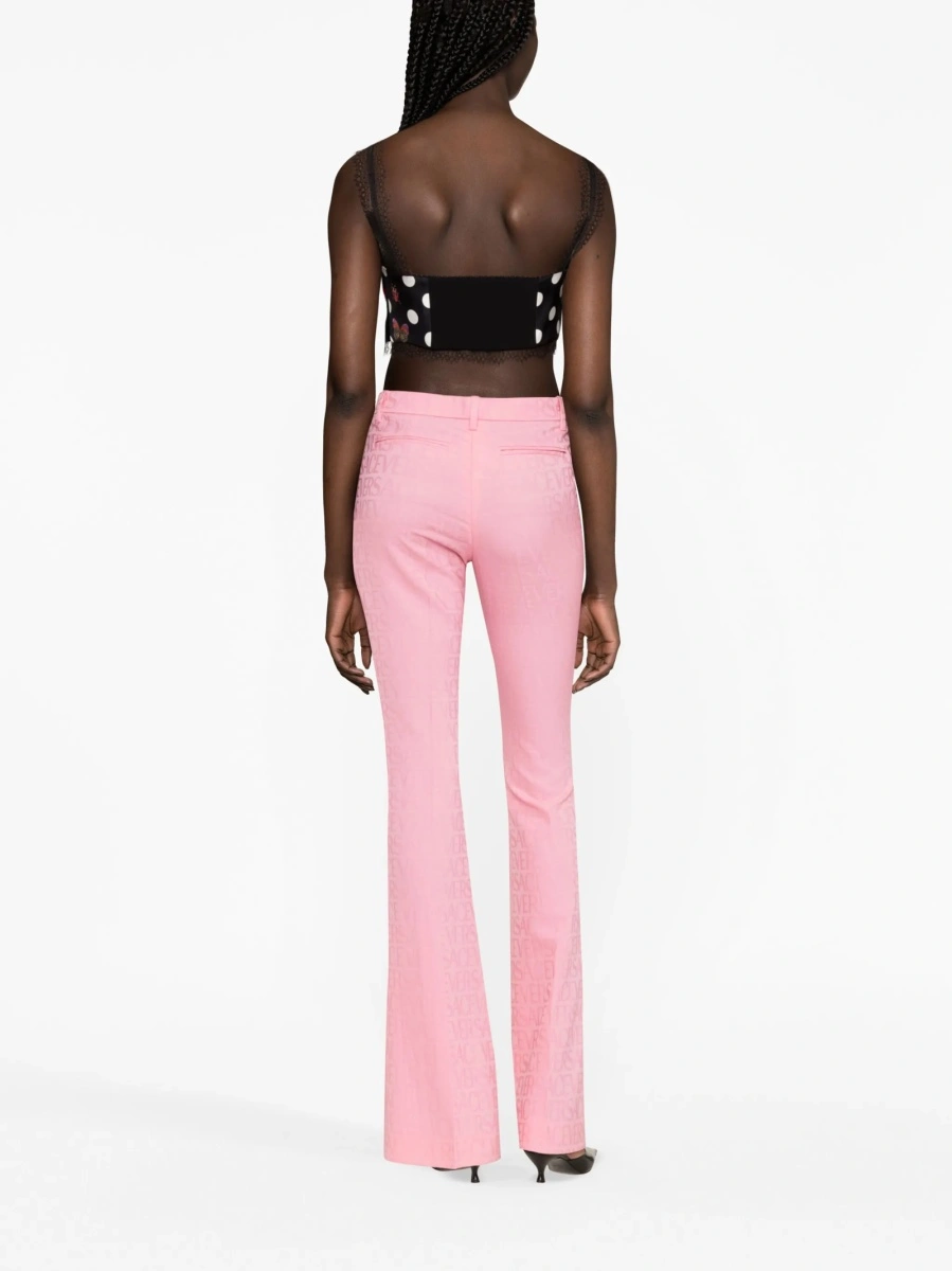 Pantaloni evazati Versace roz din lana - Img 4
