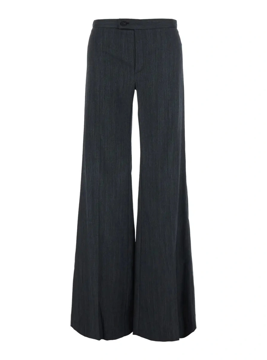 Pantaloni Grey Pants with button closure and wide leg in fabric for women - Img 3