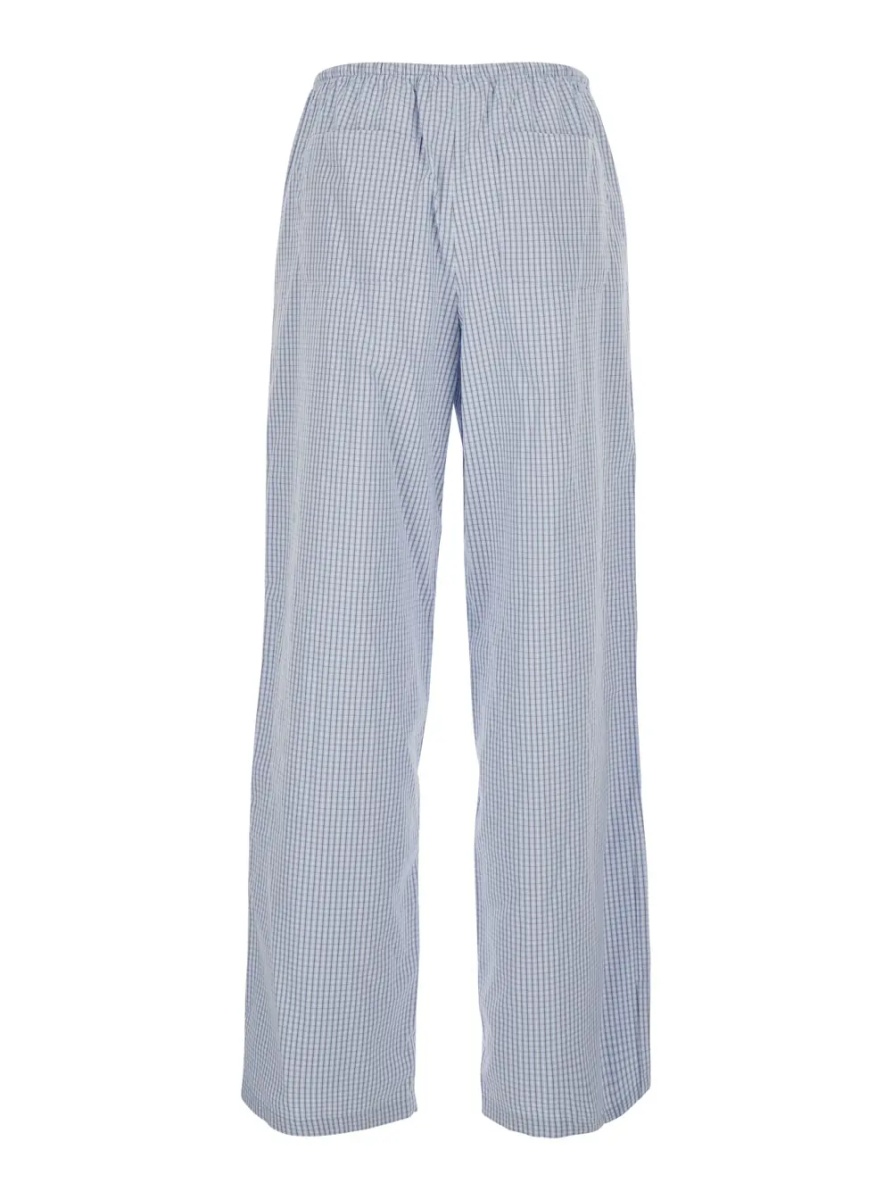 Pantaloni Light blue Pants with elastic waistband and drawstring and all-over check motif in cotton blend for women - Img 2