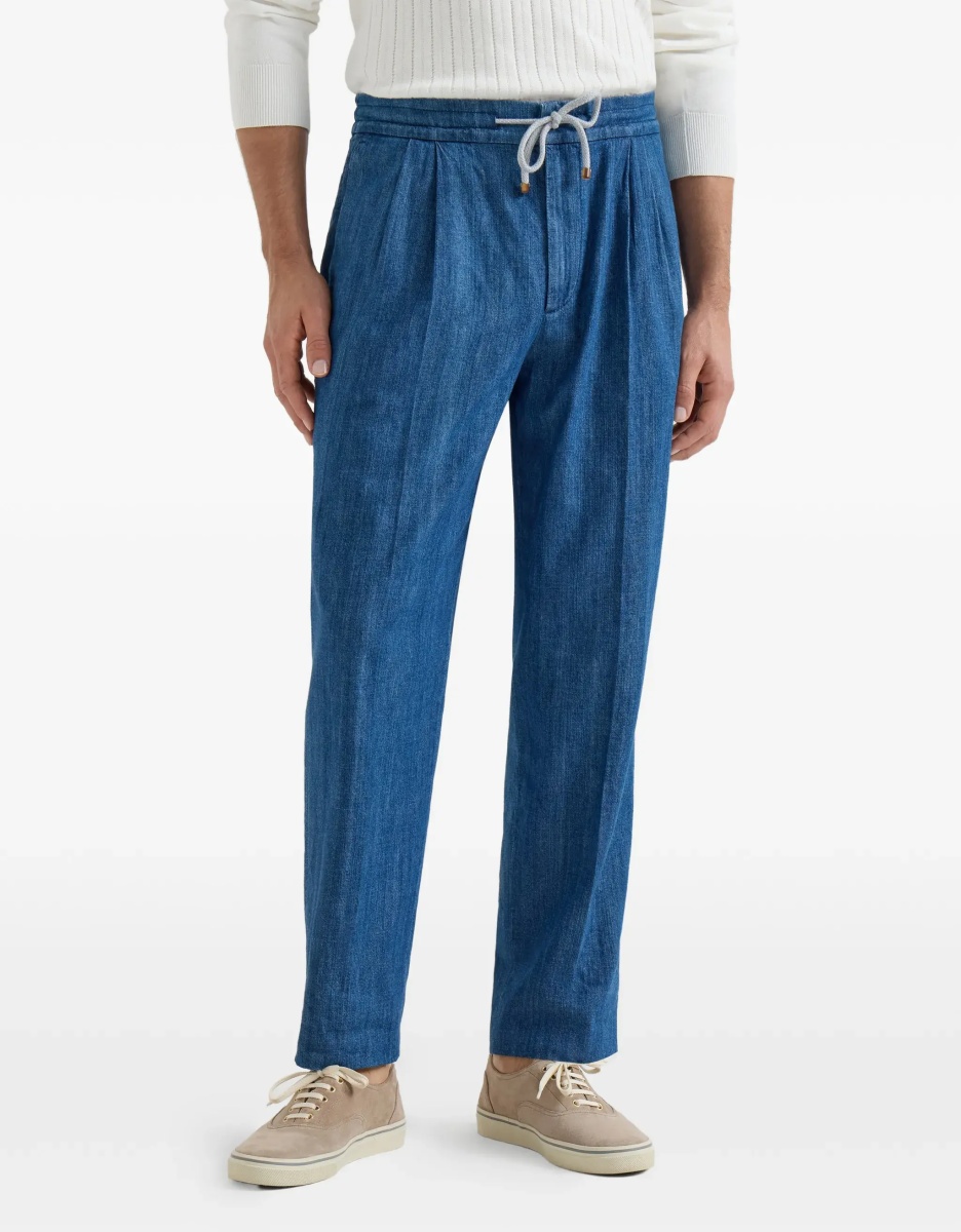 Pantaloni Lightweight denim Pants with drawstring and double pleats - Img 6