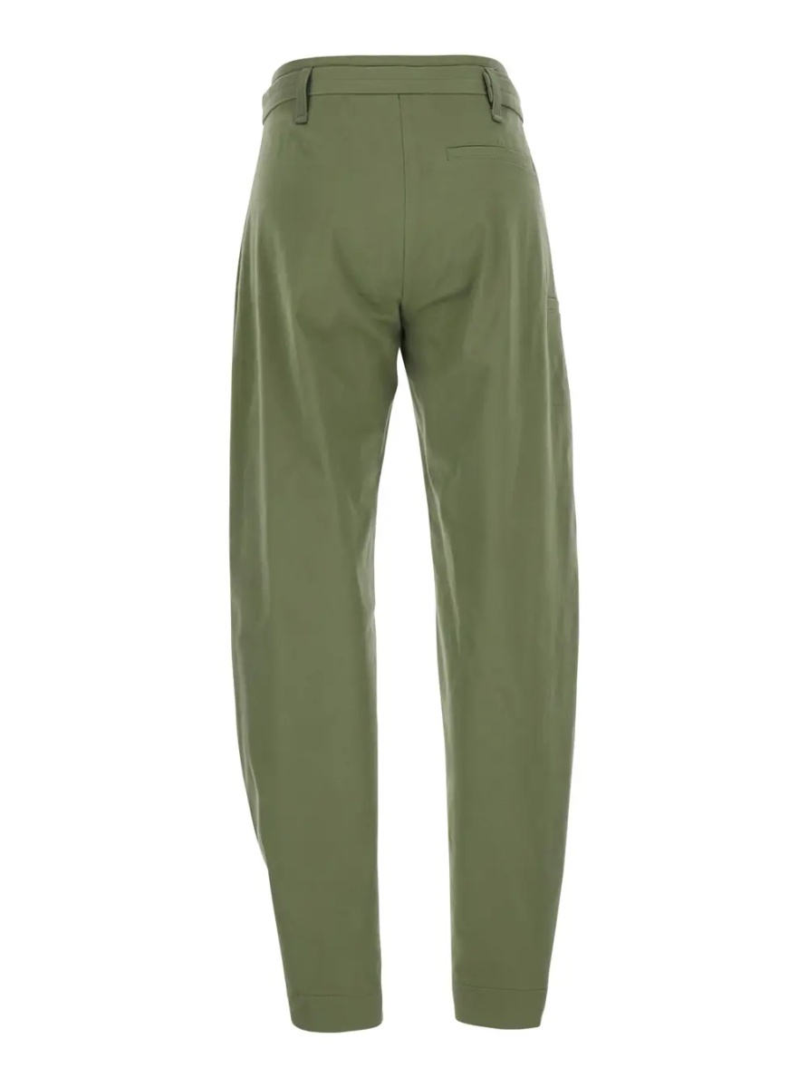 Pantaloni 'Ryana' Green Pants with Front Belt and Buttoned Hems in Stretch Cotton for Women - Img 2