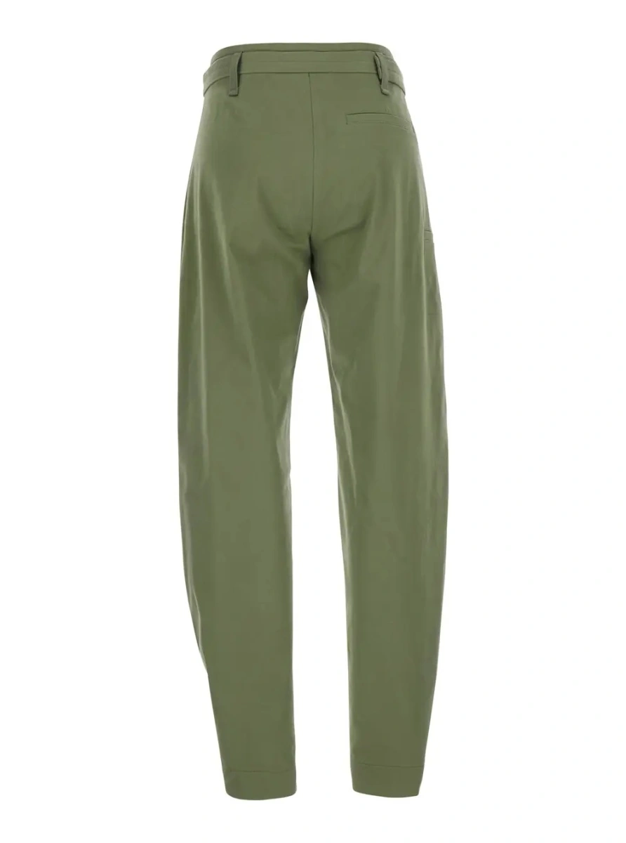 Pantaloni 'Ryana' Green Pants with Front Belt and Buttoned Hems in Stretch Cotton for Women - Img 2