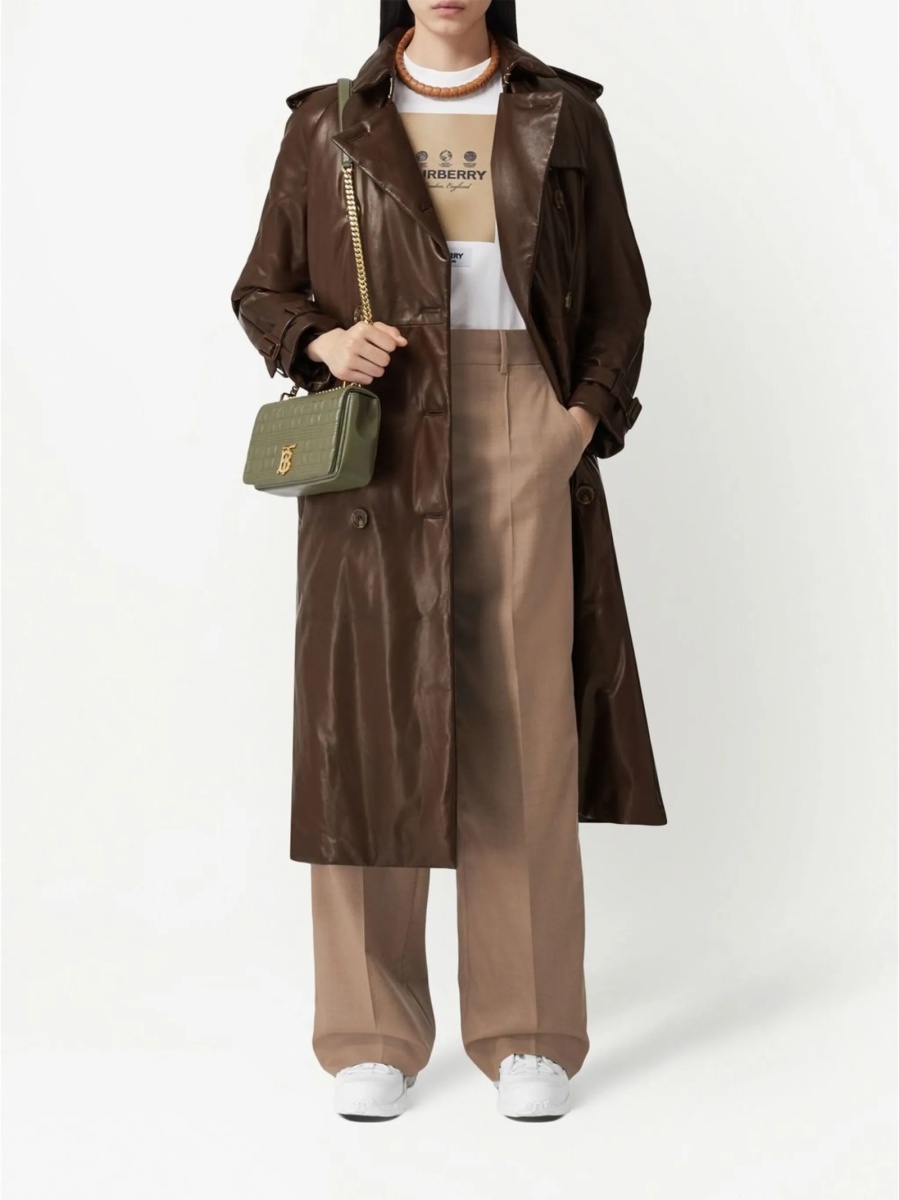 Pantaloni talie inalta Burberry neutri din lana - Img 2
