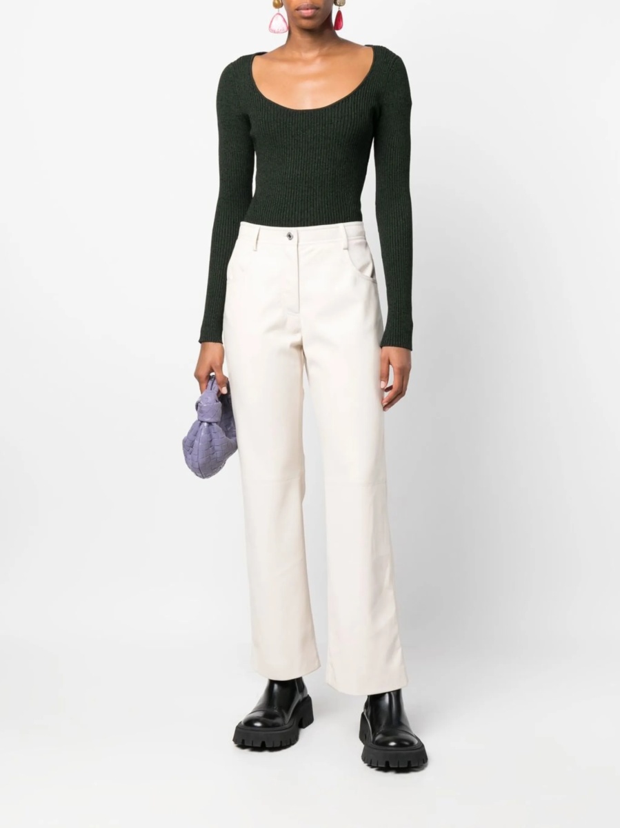 Pantaloni talie inalta MSGM neutri din polyester - Img 2