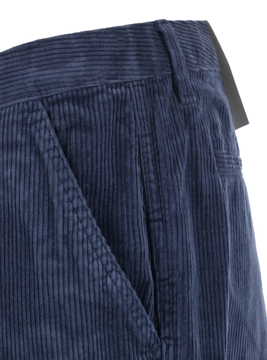 Pantaloni Velvet Pants with Pockets and Straight Hems in Blue for Men - Img 3