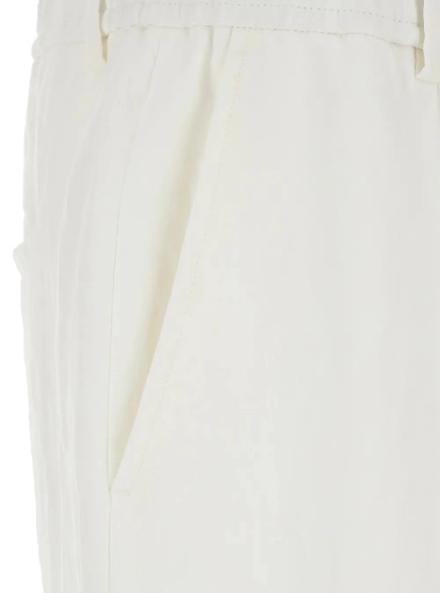 Pantaloni White Trousers with Elastic Waist in Linen Man - Img 3