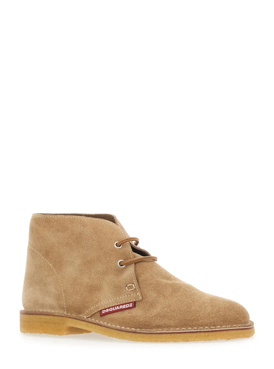 Pantofi Beige Oxford Shoes with Logo Patch on the Side in Suede for Men - Img 2