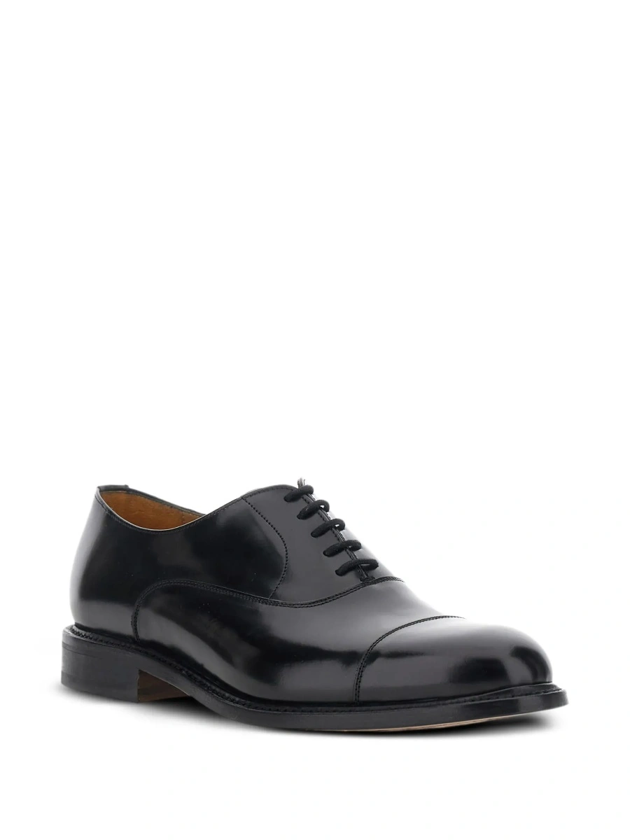 Pantofi Black lace-up shoes with rounded toe and low heel in leather for men - Img 5