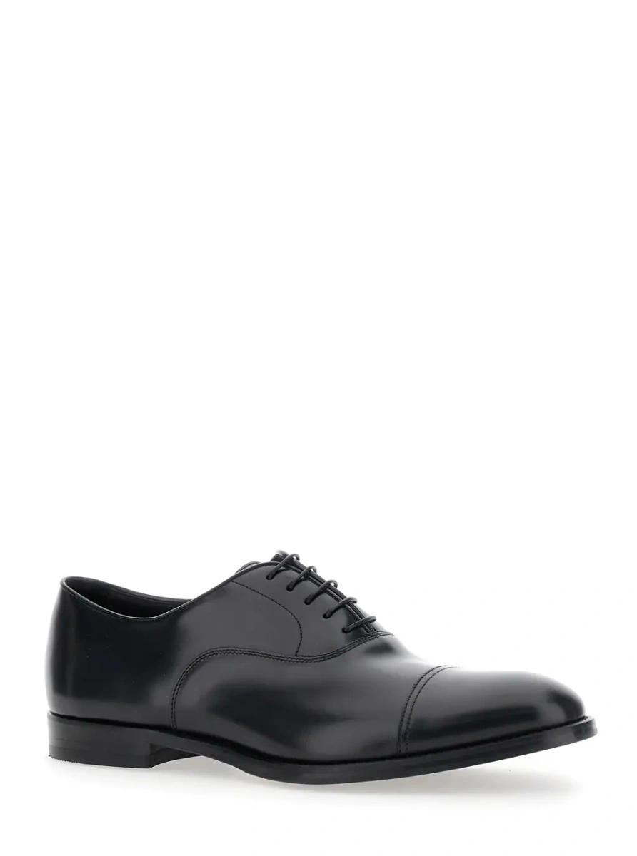 Pantofi Black Smooth Leather Five-Hole Oxford Shoes for Men - Img 2