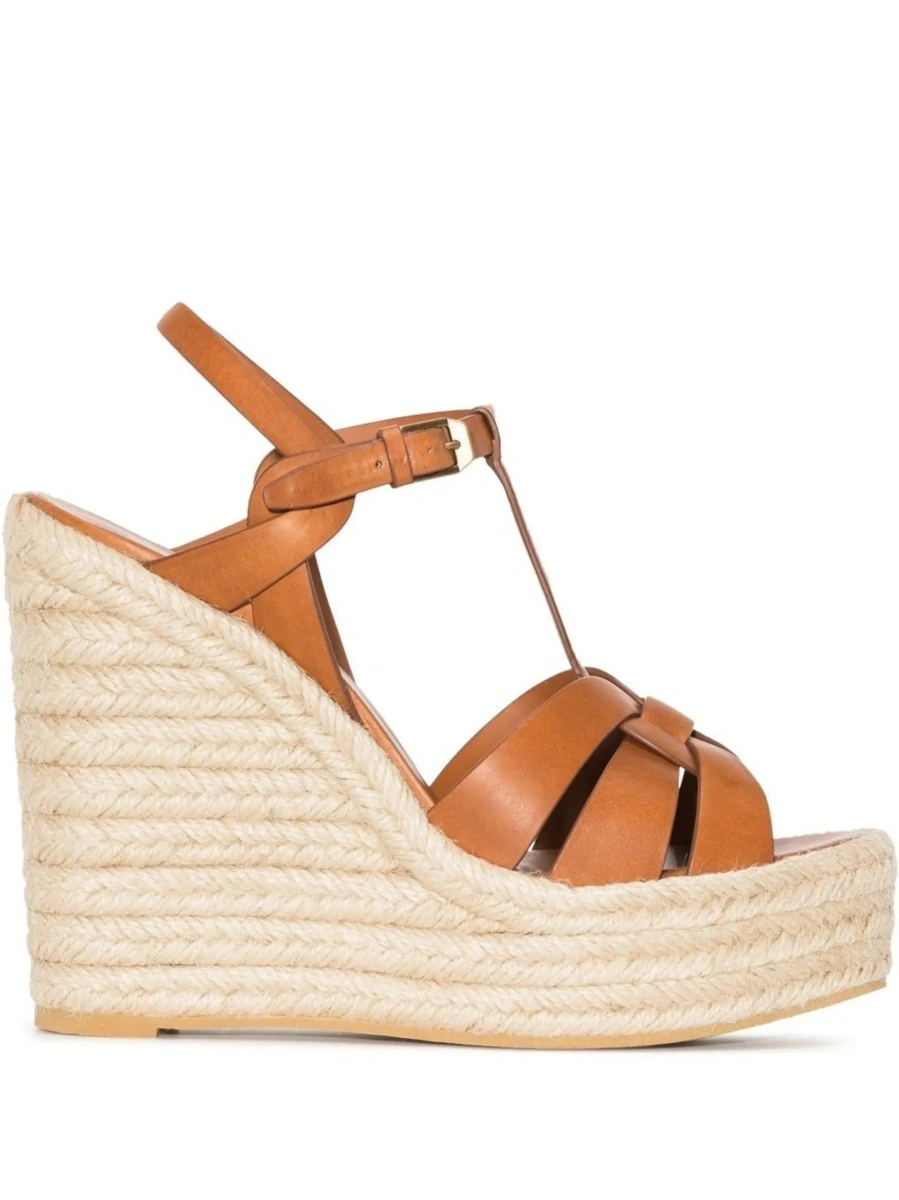Pantofi cu platforma Saint Laurent 'Tribute' maro din piele - Img 6