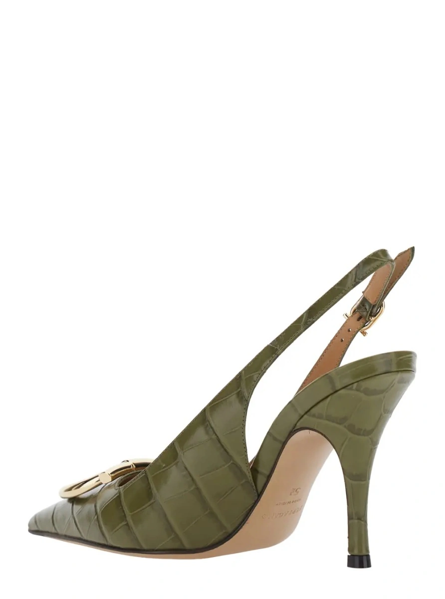 Pantofi cu toc Ferragamo verzi din piele - Img 2
