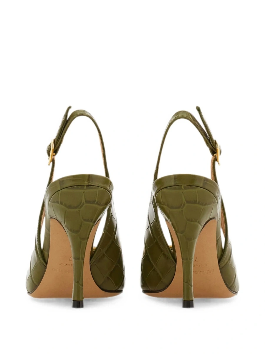 Pantofi cu toc Ferragamo verzi din piele - Img 5