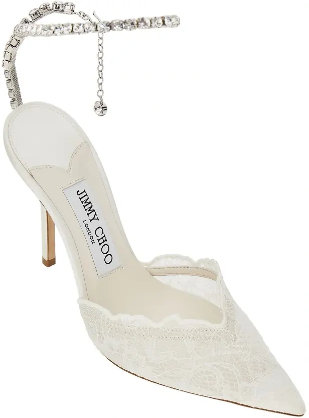 Pantofi cu toc Jimmy Choo 'Saeda' albi din dantela - Img 2