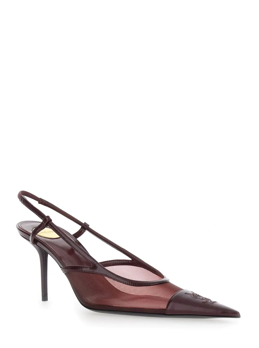 Pantofi cu toc Saint Laurent mov din piele - Img 2