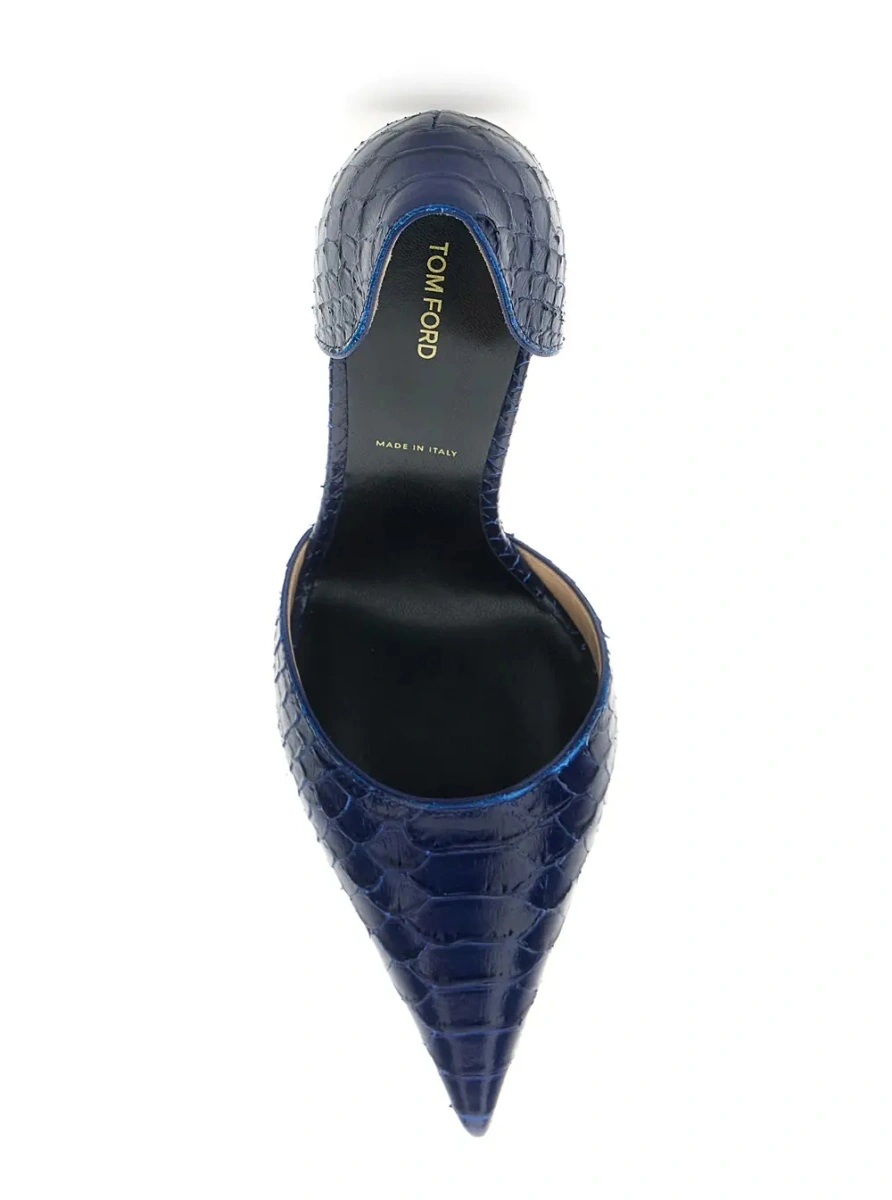 Pantofi cu toc Tom Ford albastri din piele - Img 4