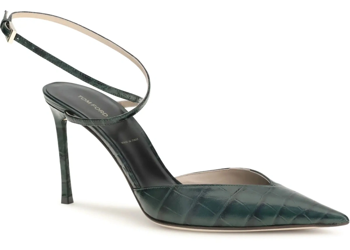 Pantofi cu toc Tom Ford verzi din piele - Img 2