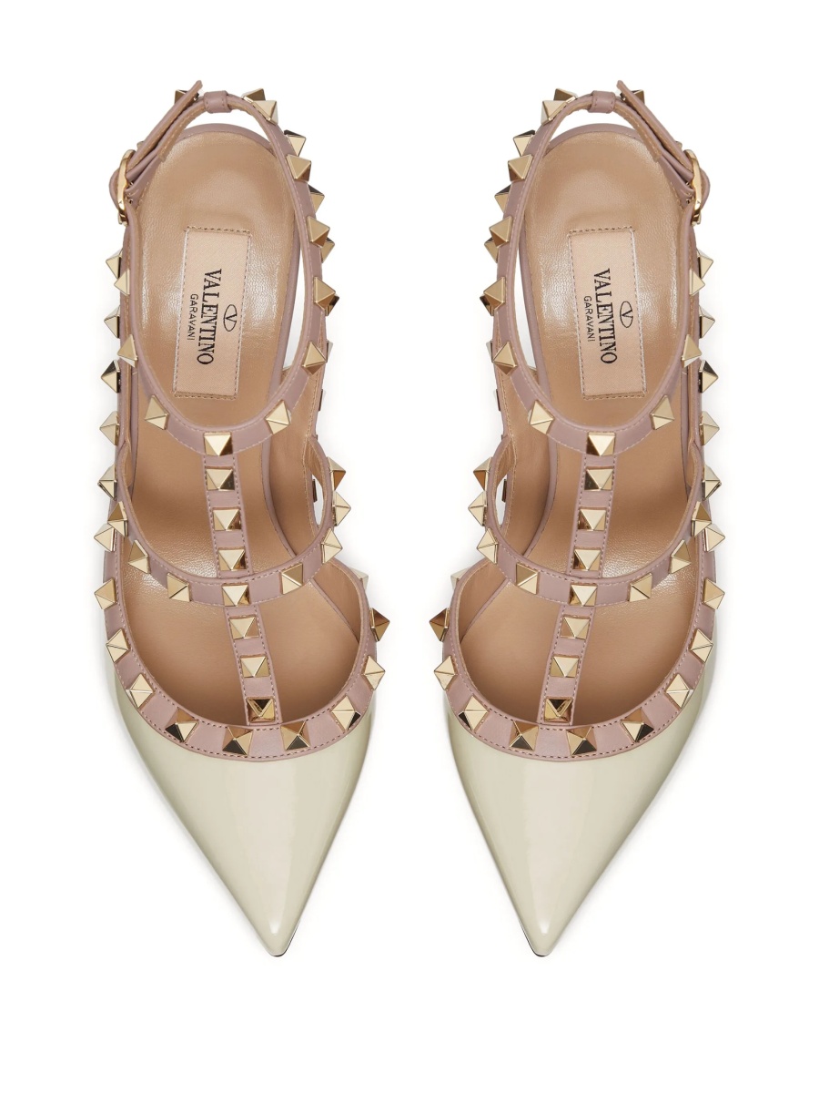 Pantofi cu toc Valentino Garavani Rockstud neutri din piele si metal - Img 4