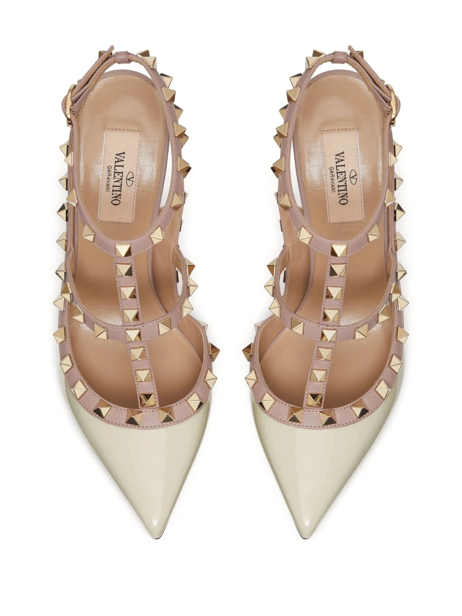 Pantofi cu toc Valentino Garavani Rockstud neutri din piele si metal - Img 4