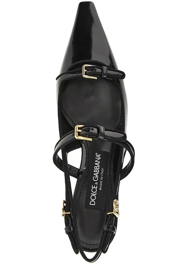 Pantofi Glossy leather buckled slingback pumps - Img 4