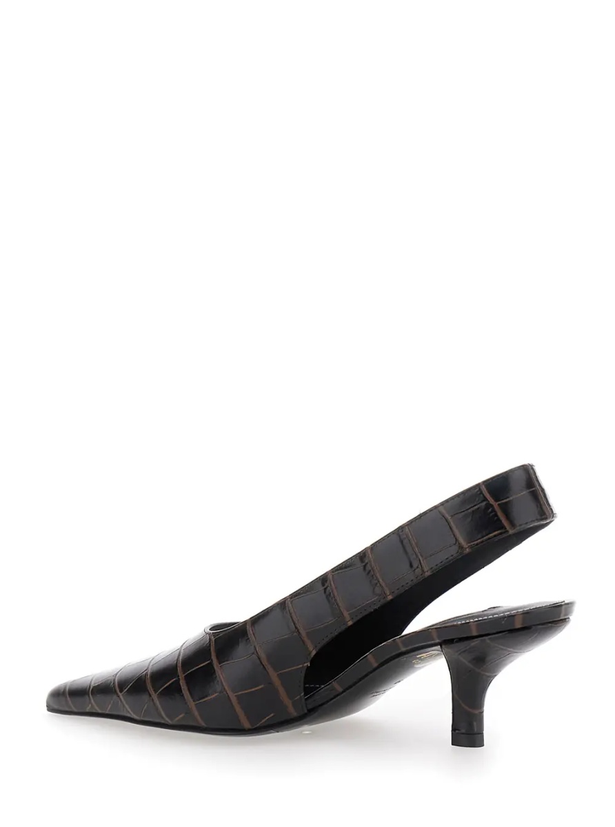Pantofi TOTÊME Brown Slingback Pumps with Kitten Heel and Crocodile Effect Print in Leather Woman - Img 3