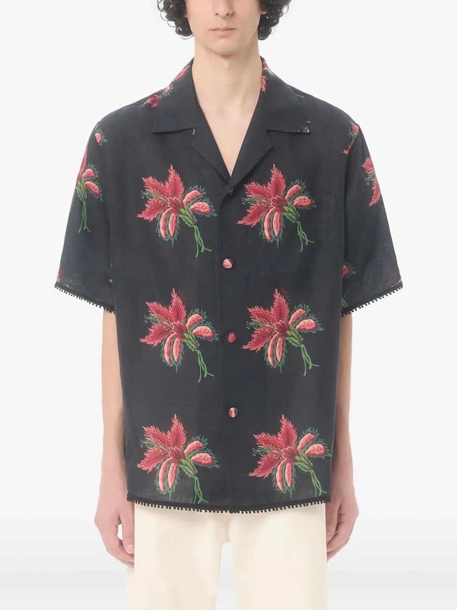 Papier Floral print linen bowling Shirt - Img 3