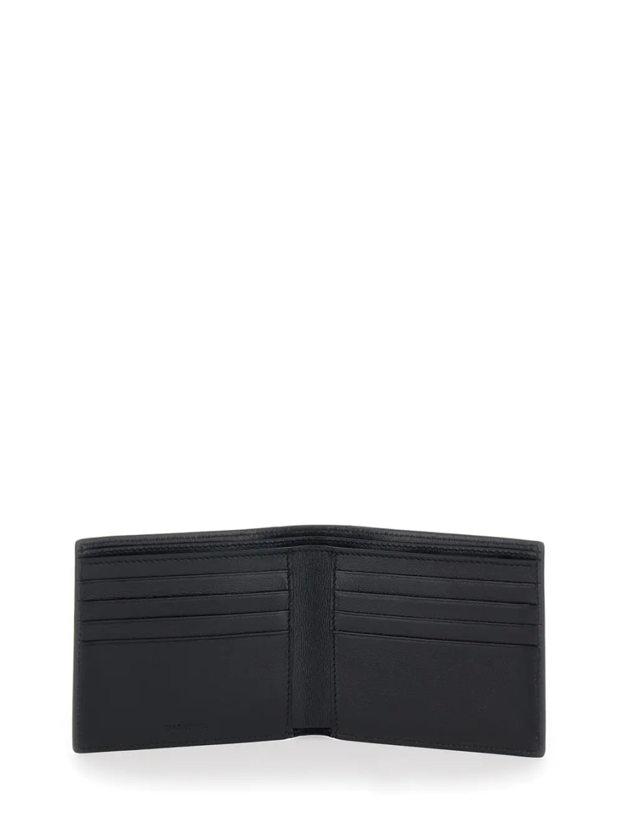 Portofele Black Leather Logo Lettering Bifold Wallet for Men - Img 3