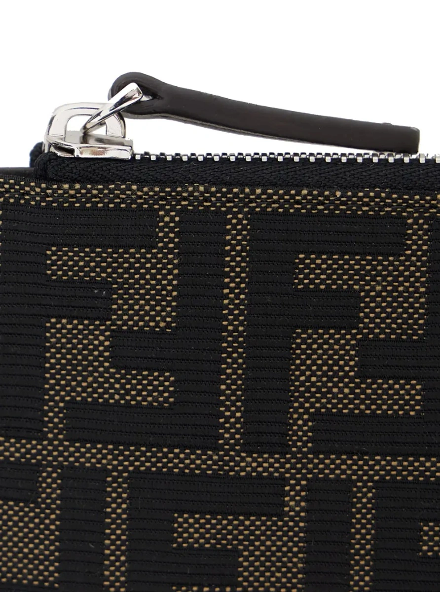 Portofele Brown Cardholder with FF all-over Motif in Leather and Fabric for men - Img 3
